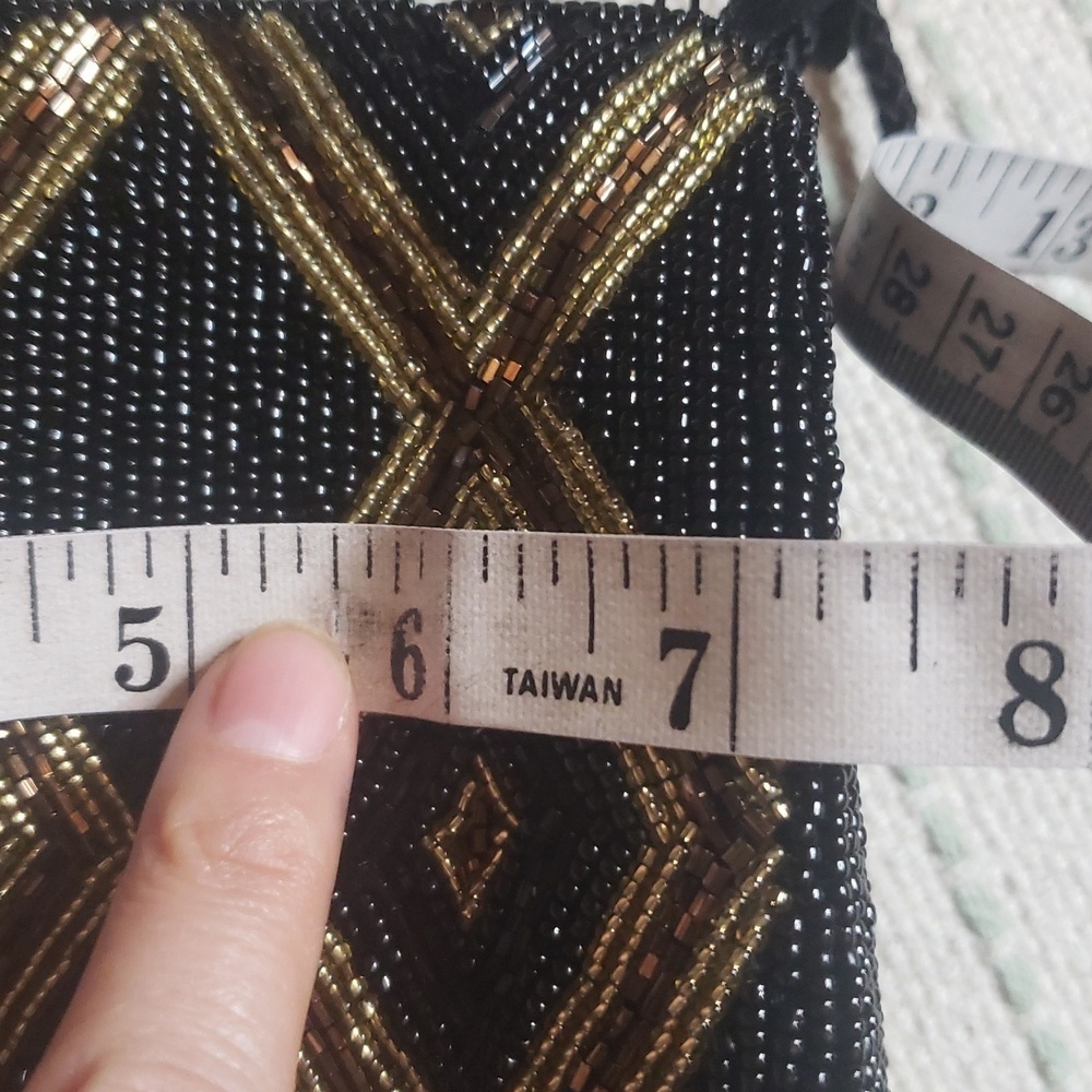 Vintage women's beaded crossbody purse bag black/brown/gold diamond - Picture 4 of 8